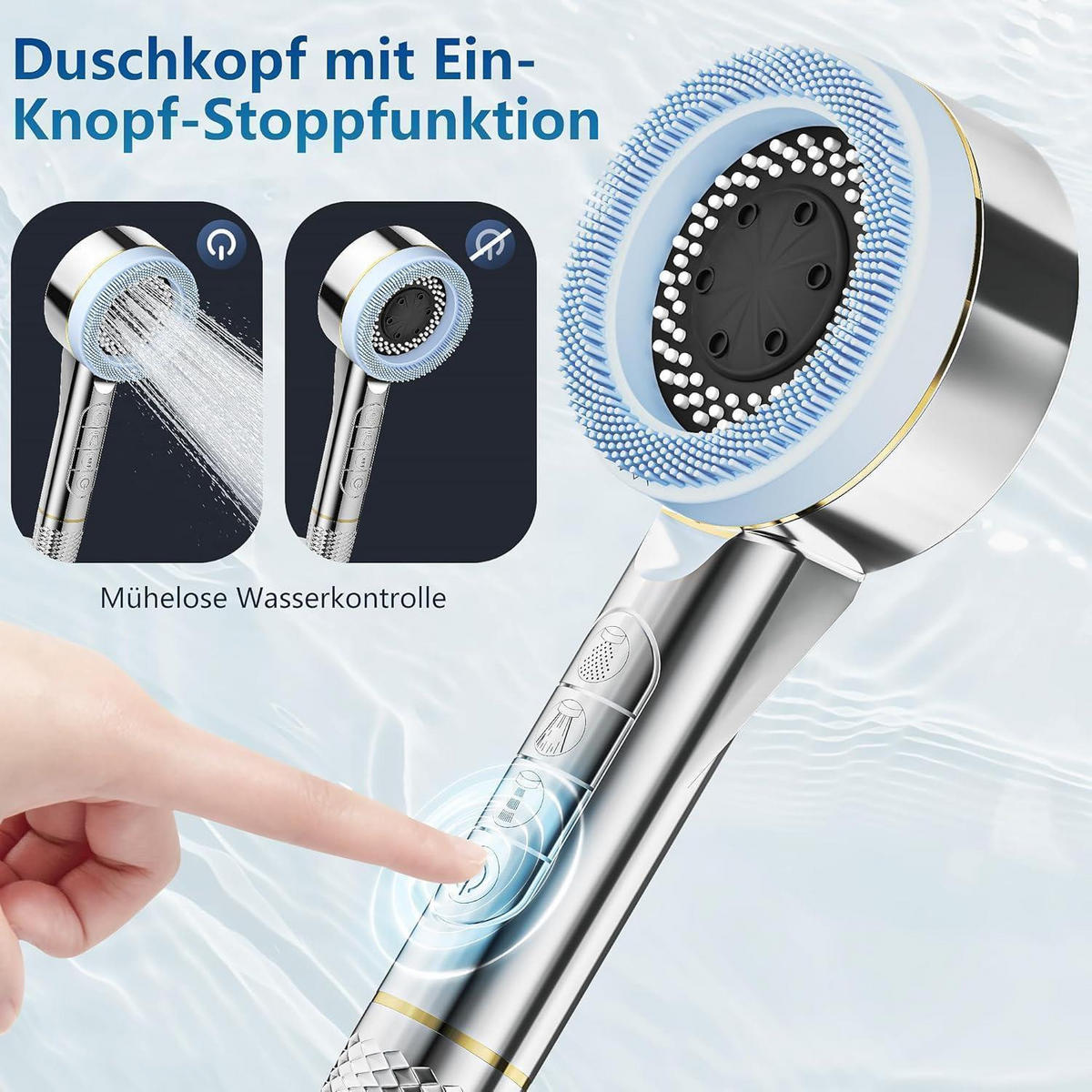 HANDBRAUSE mit Filter 4 Strahlarten Wassersparend Hochdruck - Silberfarben, Kunststoff (3/12.7/7cm)