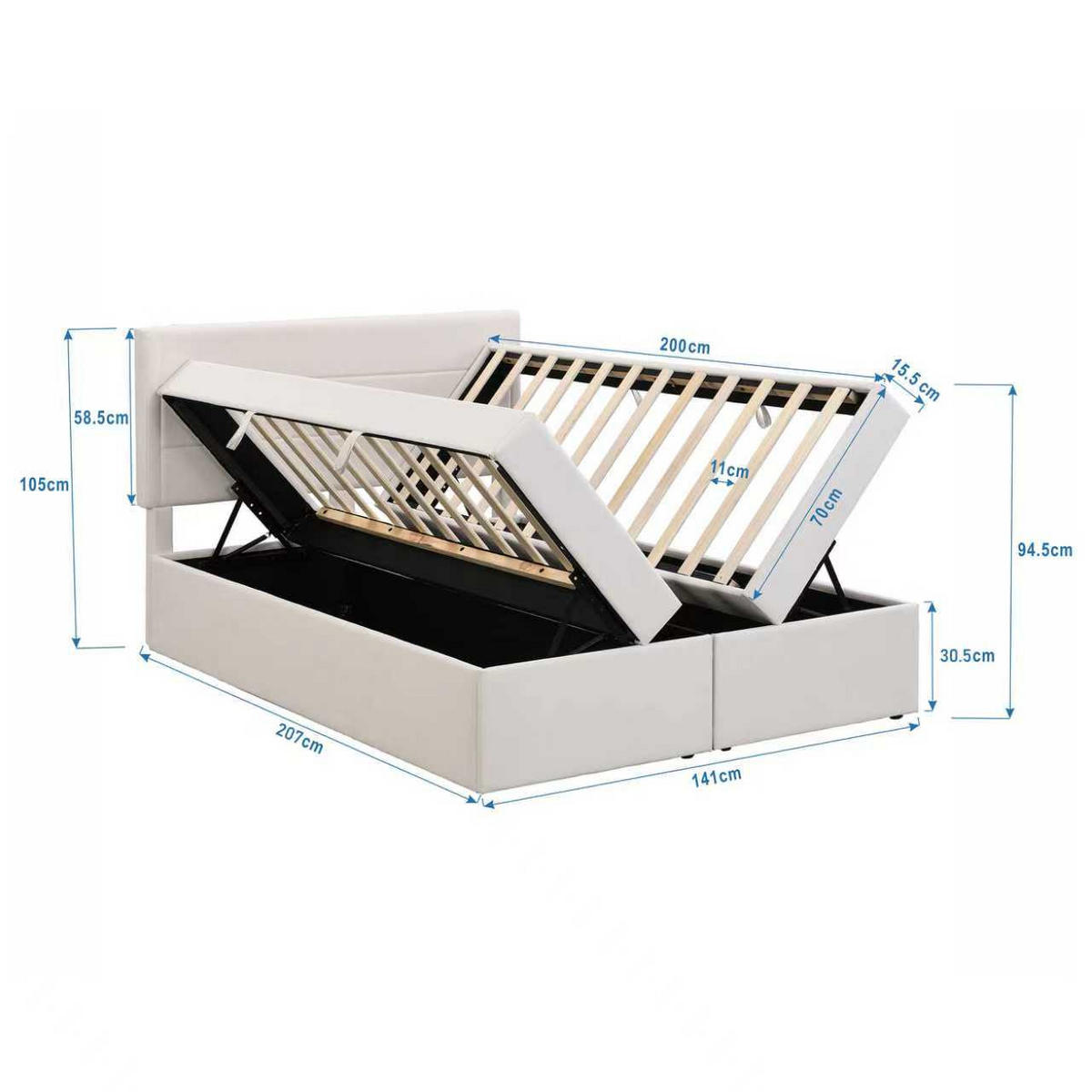 POLSTERBETT 140x200cm Beige Doppelbett Metallrahmen Stauraum - Beige, Holz (140/200cm) - FLIEKS