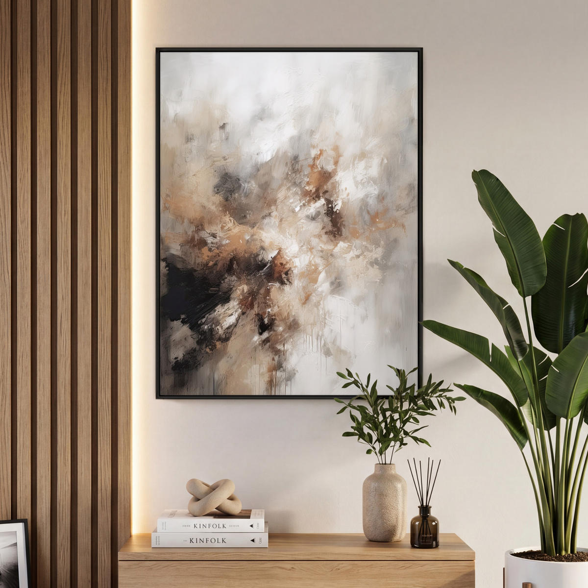 LEINWAND Bilder mit Rahmen - Farbe - Abstrakt - Beige - Kunst - 70x100 - Greige, Textil (70/100cm) - MuchoWow