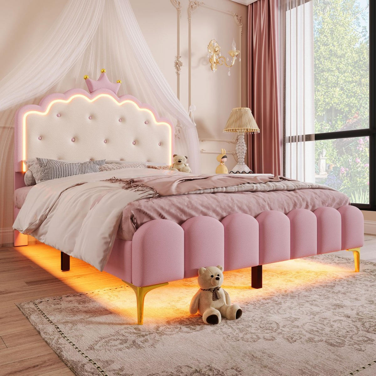 POLSTERBET 140 x 200 cm in Rosa，Kronprinzessinnenform - Pink, Textil (140/200cm) - KOMHTOM