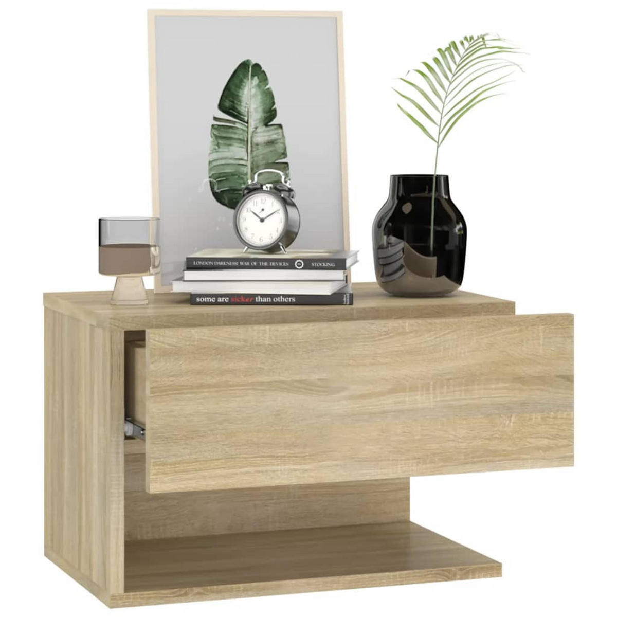 NACHTTISCH 2-teilig mit 1 Schublade 46/29,5/30 cm aus Holzwerkstoff in Sonoma-Eiche Dekor - Beige, Holz (46/30/29.5cm) - vidaXL