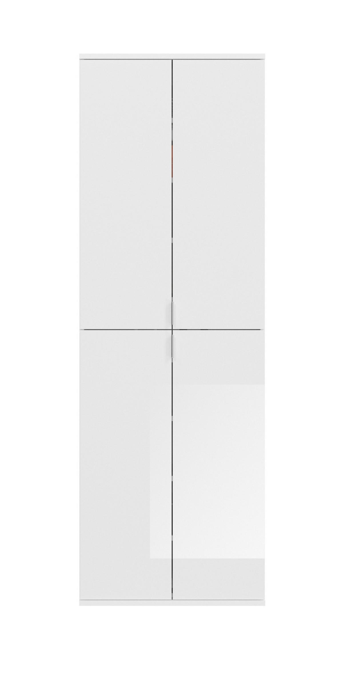 GARDEROBENSCHRANK weiß Hochglanz, Schuhschrank 4-türig, 9 Fächer - Chromfarben/Weiß Hochglanz, Holzwerkstoff/Metall (61/193/34cm) - Inn.Furn
