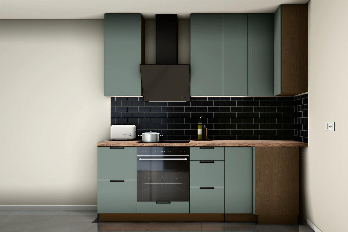 L-KÜCHE Sorento Grün & Dunkle Eiche – 294 × 239 cm – KÜ-SORENTO2-001 - Grün, Holzwerkstoff (294/247/239cm) - ROYAL24_MARKT