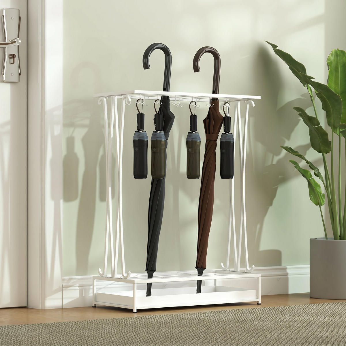 SCHIRMHALTER Stahl Weiß - Weiß, Metall (24/68/50cm) - HOMCOM