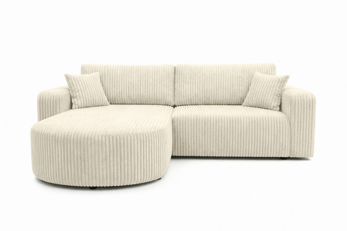 ECKSOFA Mit Schlaffunktion, Cordstoff Tilia, Ecru, Links, ROUND ONE - Ecru, Holz (244/175cm) - Kaiser Möbel