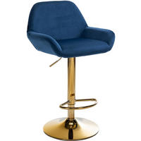 BARHOCKER Samt blau - Blau/Goldfarben, Textil/Metall (51/89/52cm) - CLP