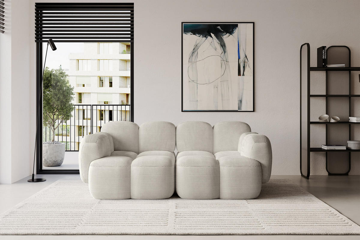 2-SITZER modulares Sofa Miko-S1 214x118x75 cm Creme Cord - Schwarz/Mokka, Holzwerkstoff/Kunststoff (214/75/118cm) - ALTDECOR