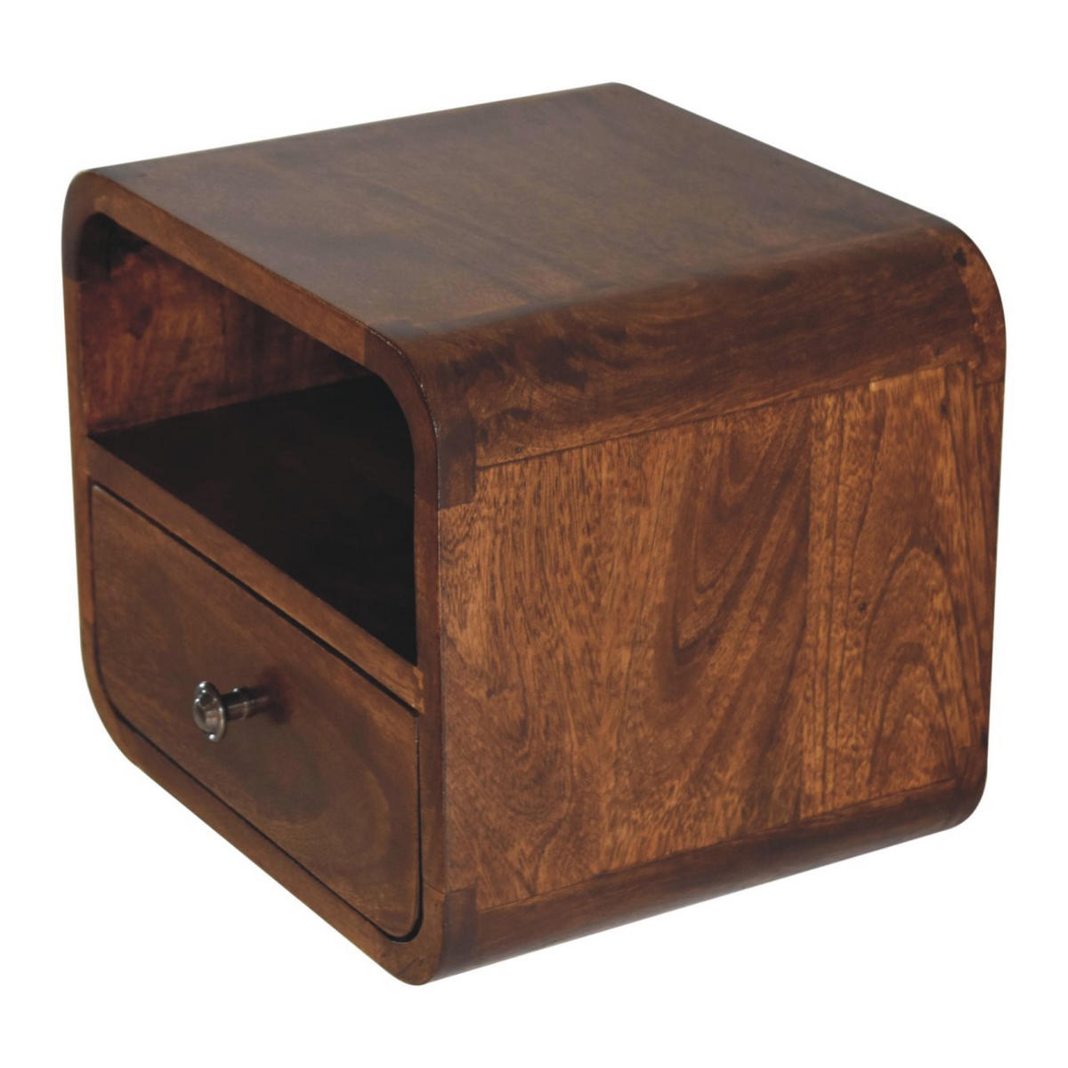 NACHTTISCH Petite, Wandmontiert, 1 Schublade, 1 offenes Fach, Braun - Messingfarben/Braun, Holz/Metall (30/25/25cm) - Artisan Furniture