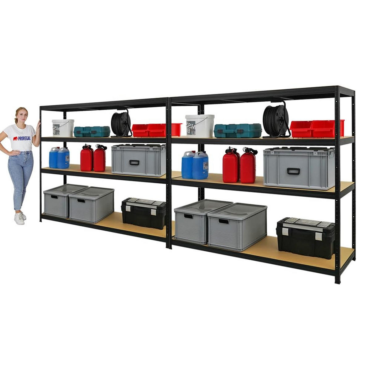 SCHWERLASTREGAL Giant Elephant 2er-Set mit 2x 160x180x60 cm Fachlast 200 kg Schwarz - Schwarz, Metall (360/160/60cm) - PROREGAL