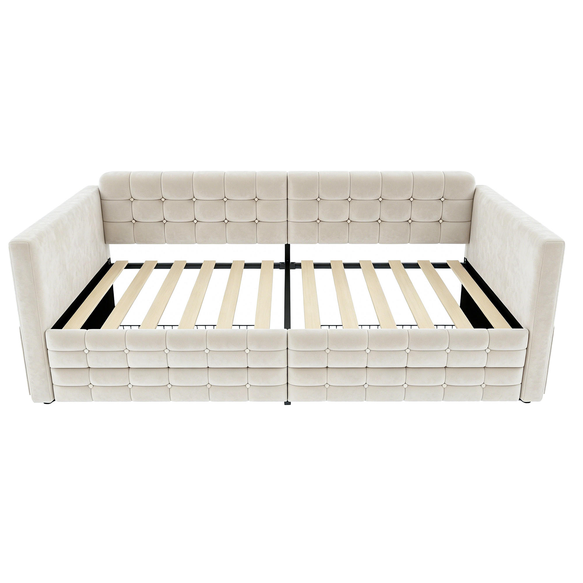 POLSTERBETT 90x190cm Schlafsofa Samt Stauraum Schubladen Beige - Beige, Textil (90/190cm) - FLIEKS