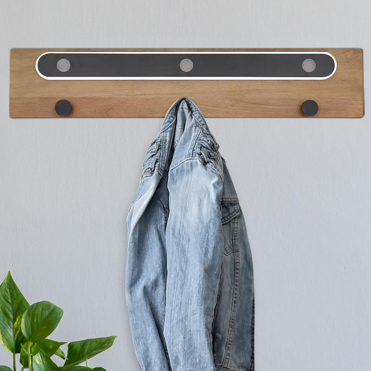 LED WANDLEUCHTE Metall Braun mit 3 Kleiderhaken - Braun, Metall (65/13/65cm) - Globo Lighting