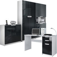 BÜROMÖBELSET Logan Fronten in Schwarz Hochglanz - Schwarz Hochglanz, Holzwerkstoff (246/185/60cm) - Vladon