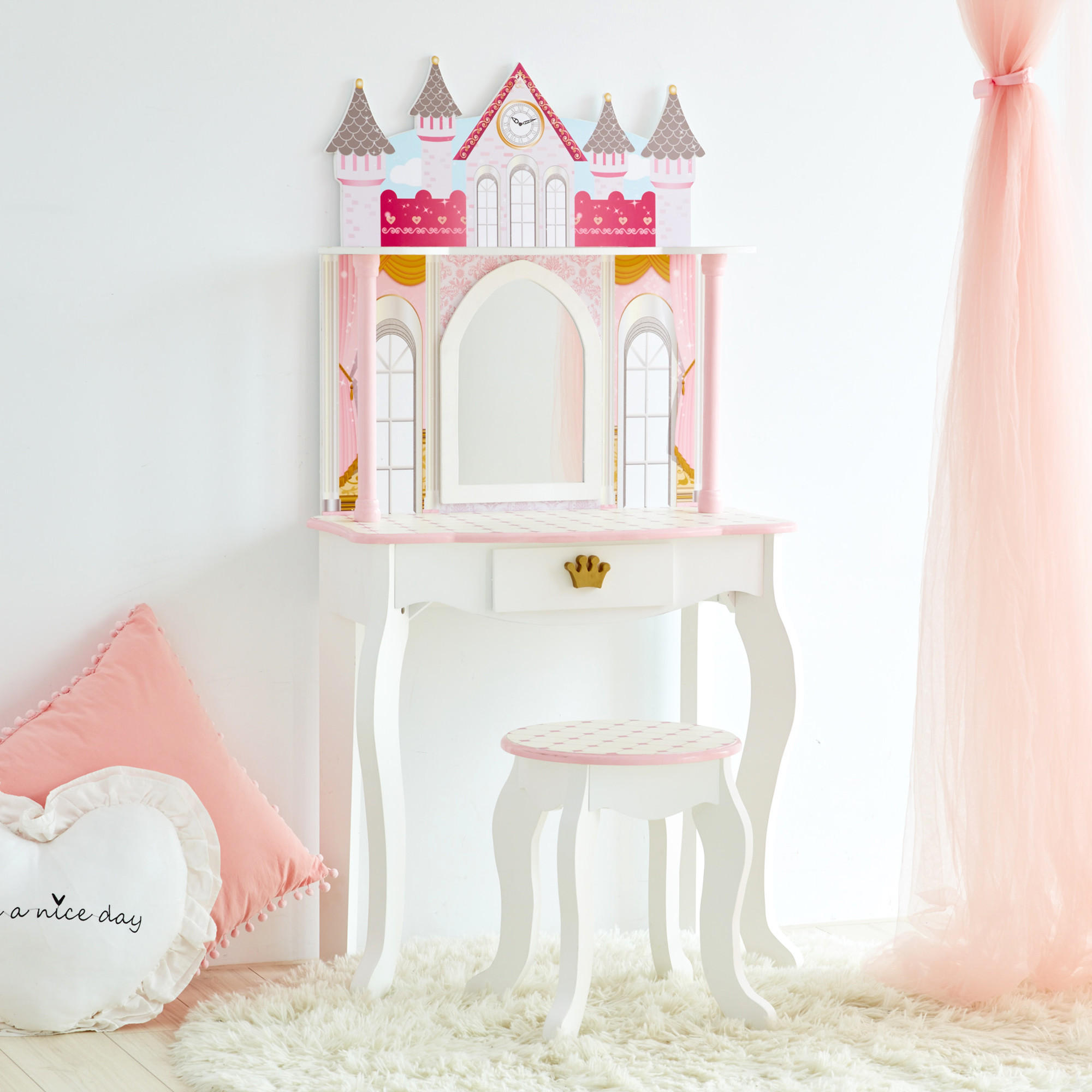 KINDER-SCHMINKTISCH mit Spiegel und Hocker, Weiß, 118cm - Weiß, Holzwerkstoff (32/118/60cm) - Teamson Kids