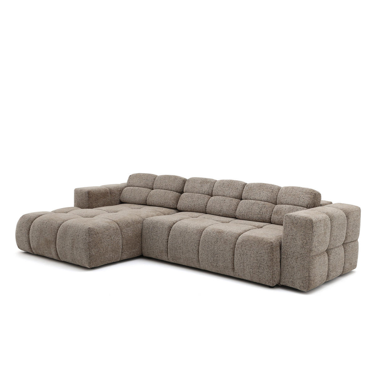 ECKSOFA TENDER Links mit Schlaffunktion und Verstellbare Kopfstützen, Chenille braun - Schwarz/Braun, Holz/Kunststoff (315/176cm) - Muffo