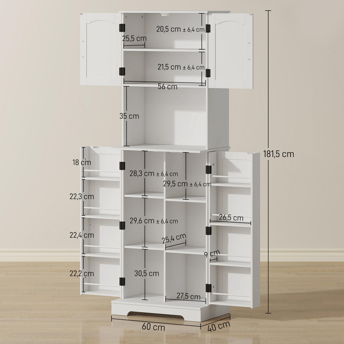 MIKROWELLENROLLWAGEN DE-11254 2 Türen mit Kabeldurchlass Holzoptik - Weiß, Holzwerkstoff (40/181.5/60cm) - ComfortXL