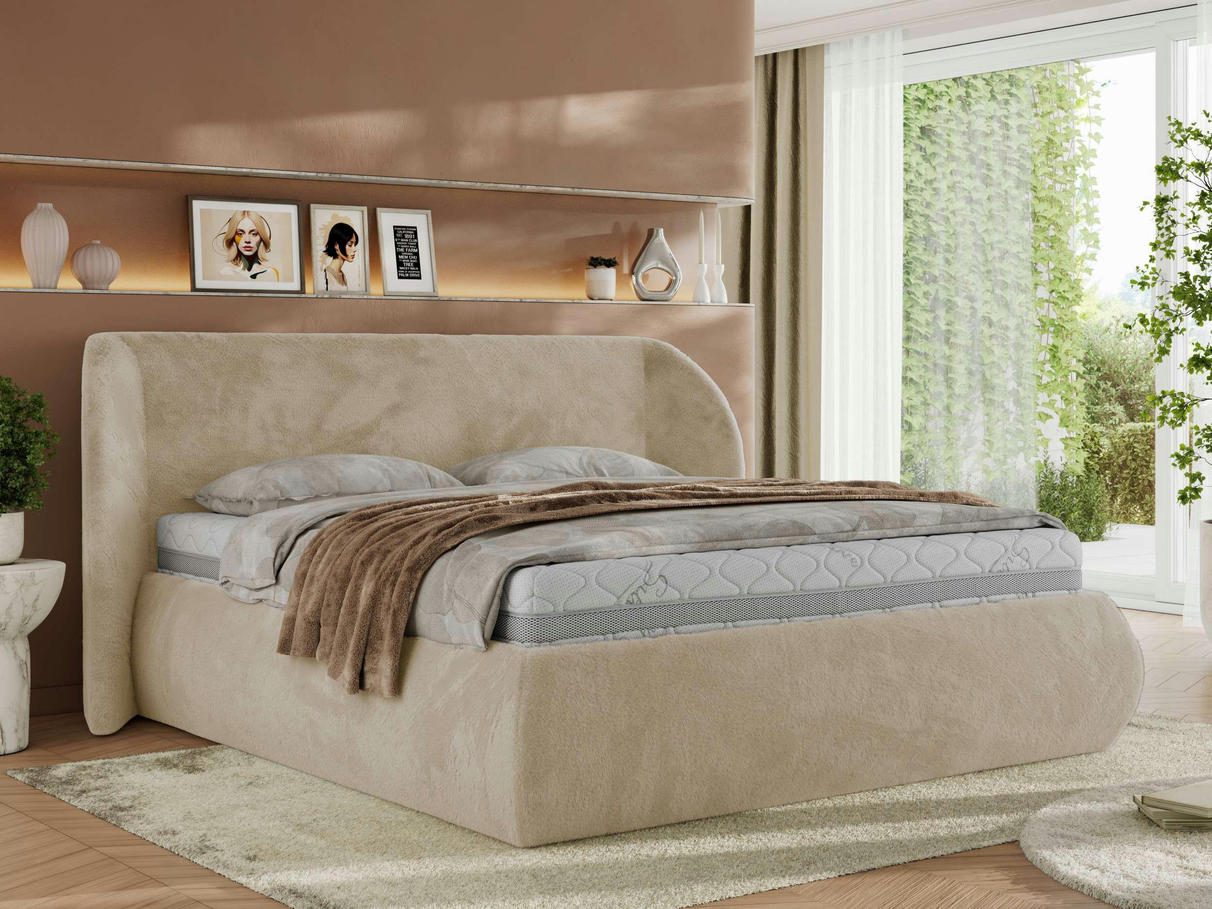 POLSTERBETT CAELA CLASSIC 140/200 - Creme Plüsch - ohne Matratze - Creme, Textil (140/200cm) - MKS