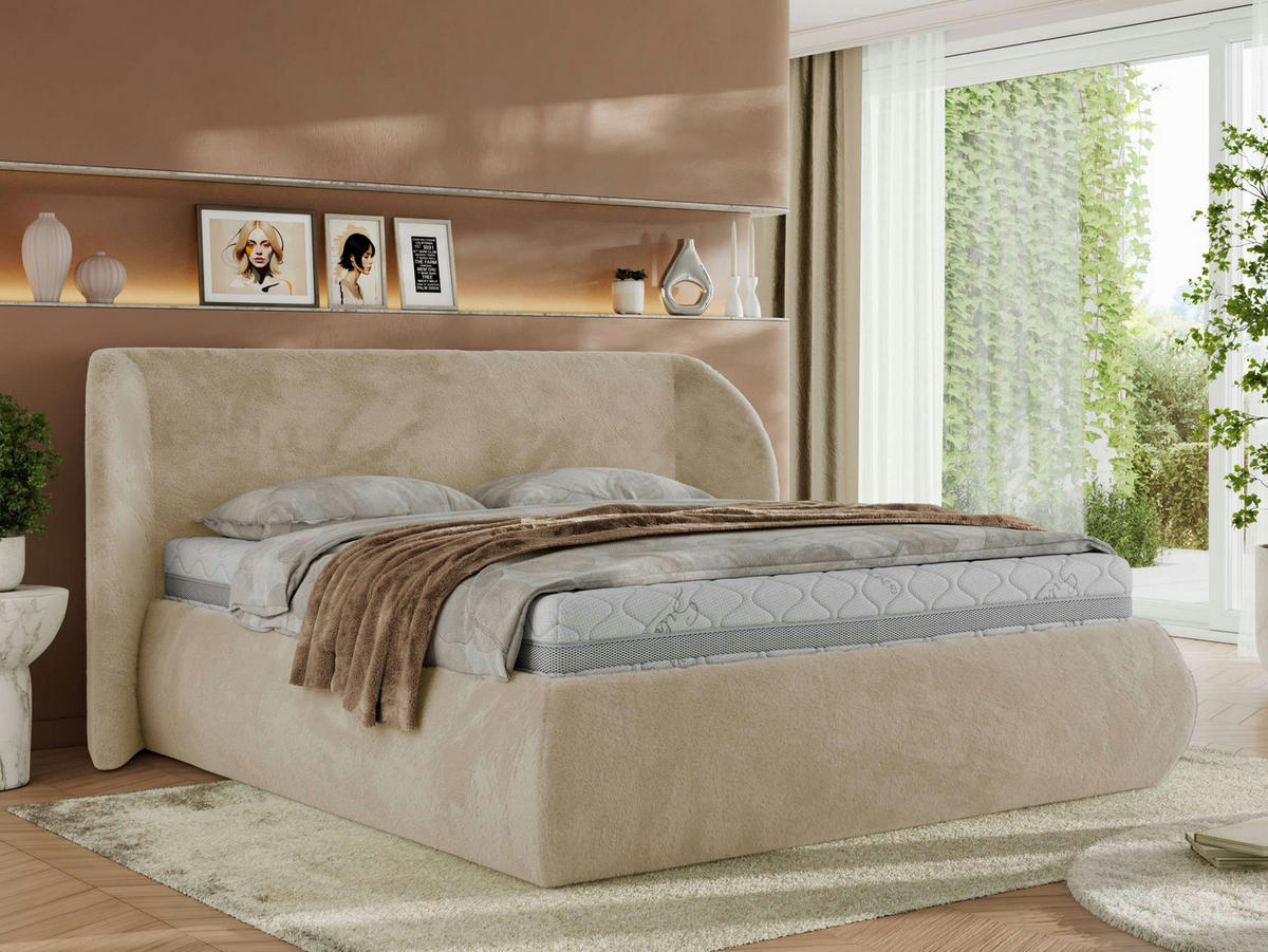 POLSTERBETT CAELA CLASSIC 180/200 - Creme Plüsch - Multipocket-Matratze - Creme, Textil (180/200cm) - MKS