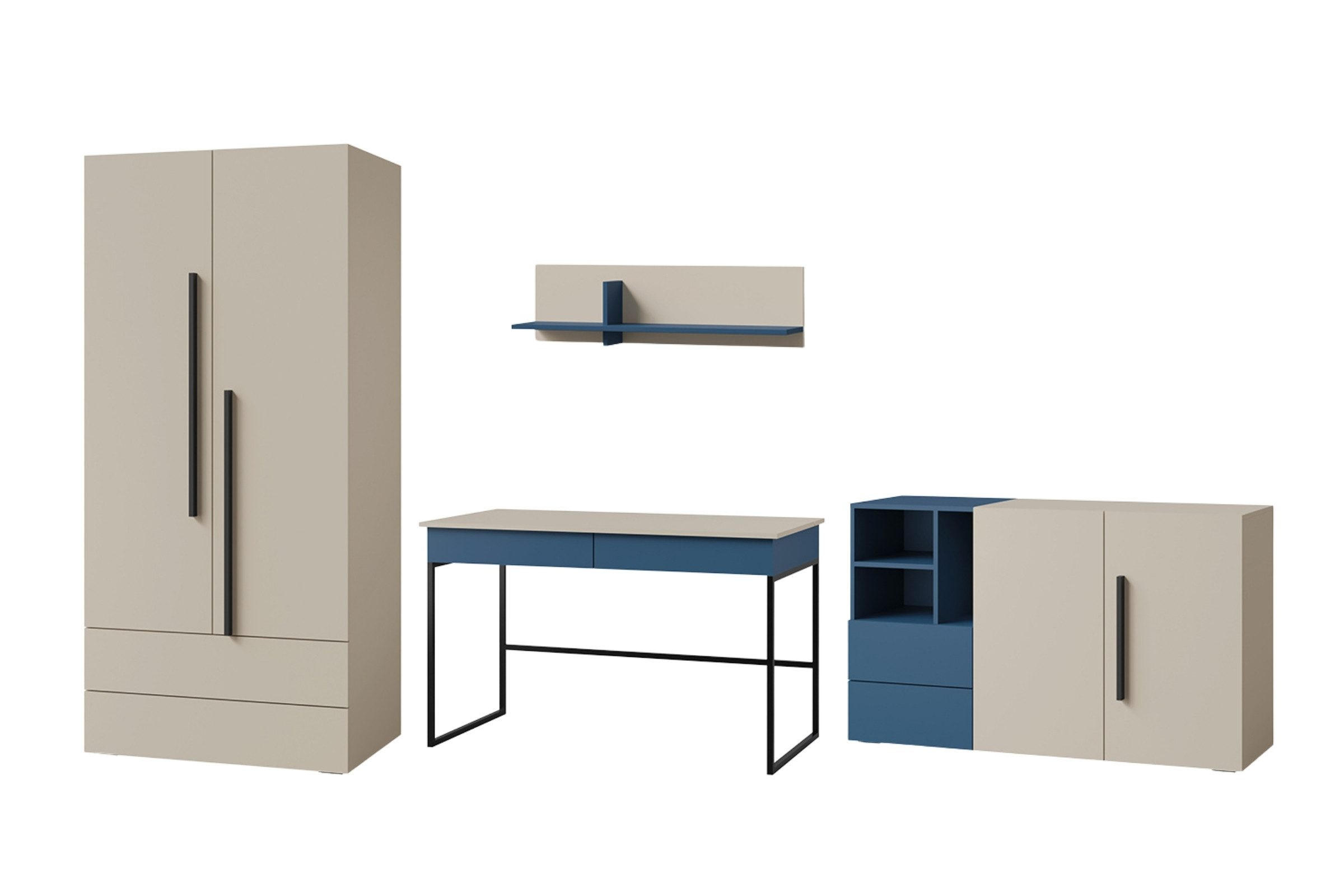 JUGENDZIMMER-SET LIMA B 4-teilig in Kaschmir/Meeresblau - Kaschmir/Blau, Holzwerkstoff (350/195/60cm) - Deine Möbel 24