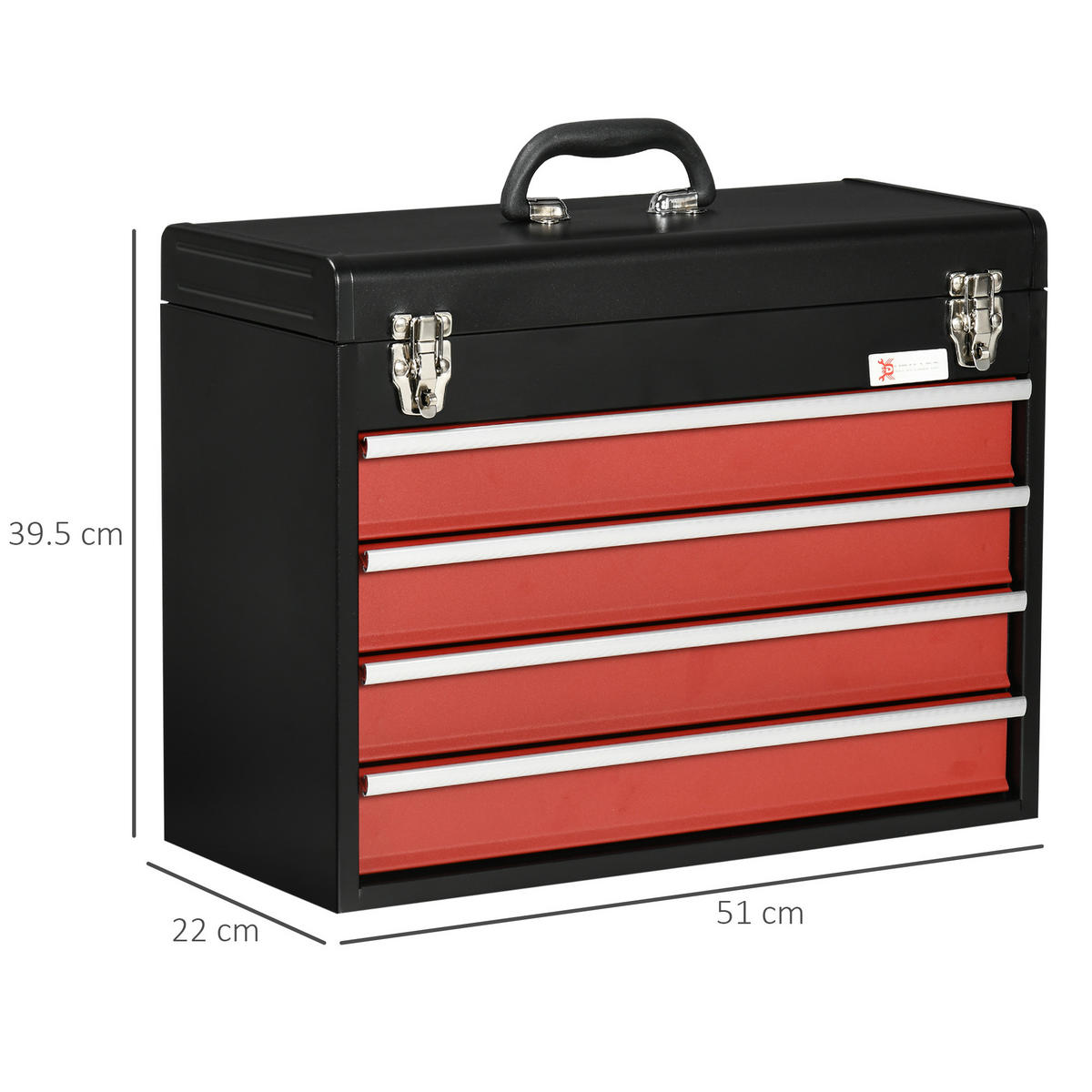 WERKZEUGKASTEN, Stahlkasten mit 4 Schubladen, 51 x 22 x 39,5 cm, Rot Schwarz - Multicolor, Kunststoff (22/39.5/51cm) - FORIOUS