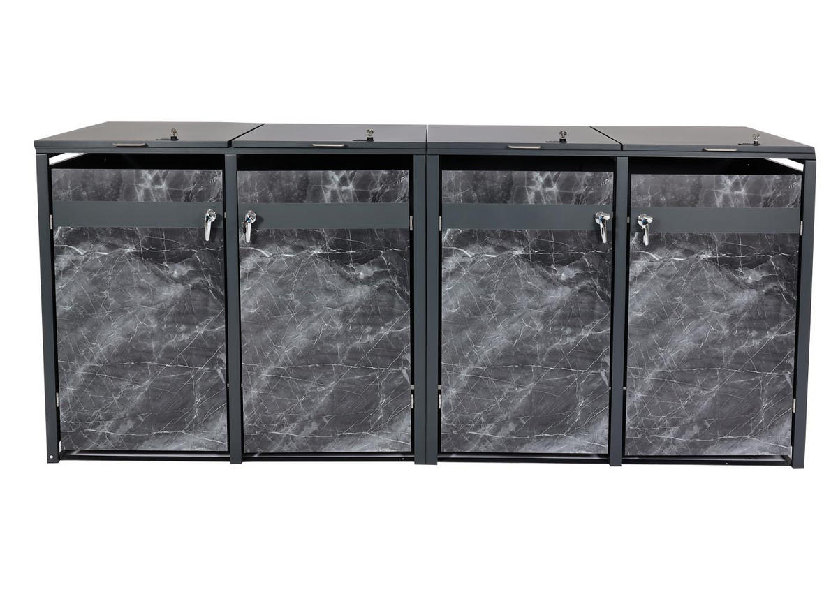 4ER MÜLLTONNENVERKLEIDUNG rechteckig Anthrazit, Marmor Schwarz Dekor - Anthrazit/Schwarz, Metall (264/117/80cm) - MCW