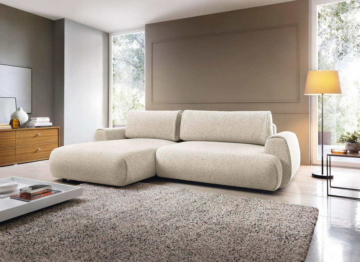 ECKSOFA Morena Weiß, mit Schlaffunktion, linke seite - Schwarz/Weiß, Holzwerkstoff/Textil (167/270cm) - Bettso