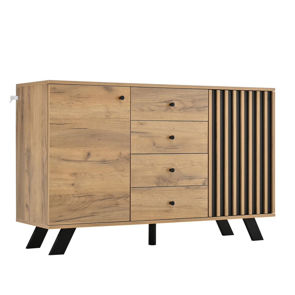 SIDEBOARD Sideboard mit 4 Schubladen und 2 Türen, Stauraum 120x38x75cm, Holzoptik MDF Schwarz - Schwarz/Naturfarben, Holz/Holzwerkstoff (120/75/38cm) - EVRYAE
