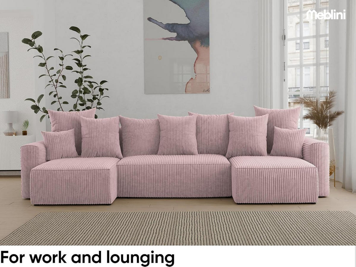 ECKSOFA DAVE U - Pink/Schwarz, Holzwerkstoff (312/142cm) - Meblini