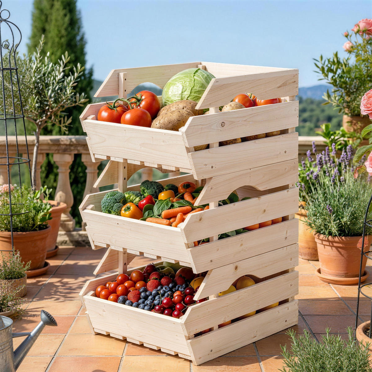 GARTENREGAL DE-16057 3-stöckig, abnehmbar Natur - Naturfarben, Holzwerkstoff (27/60/37.5cm) - ComfortXL