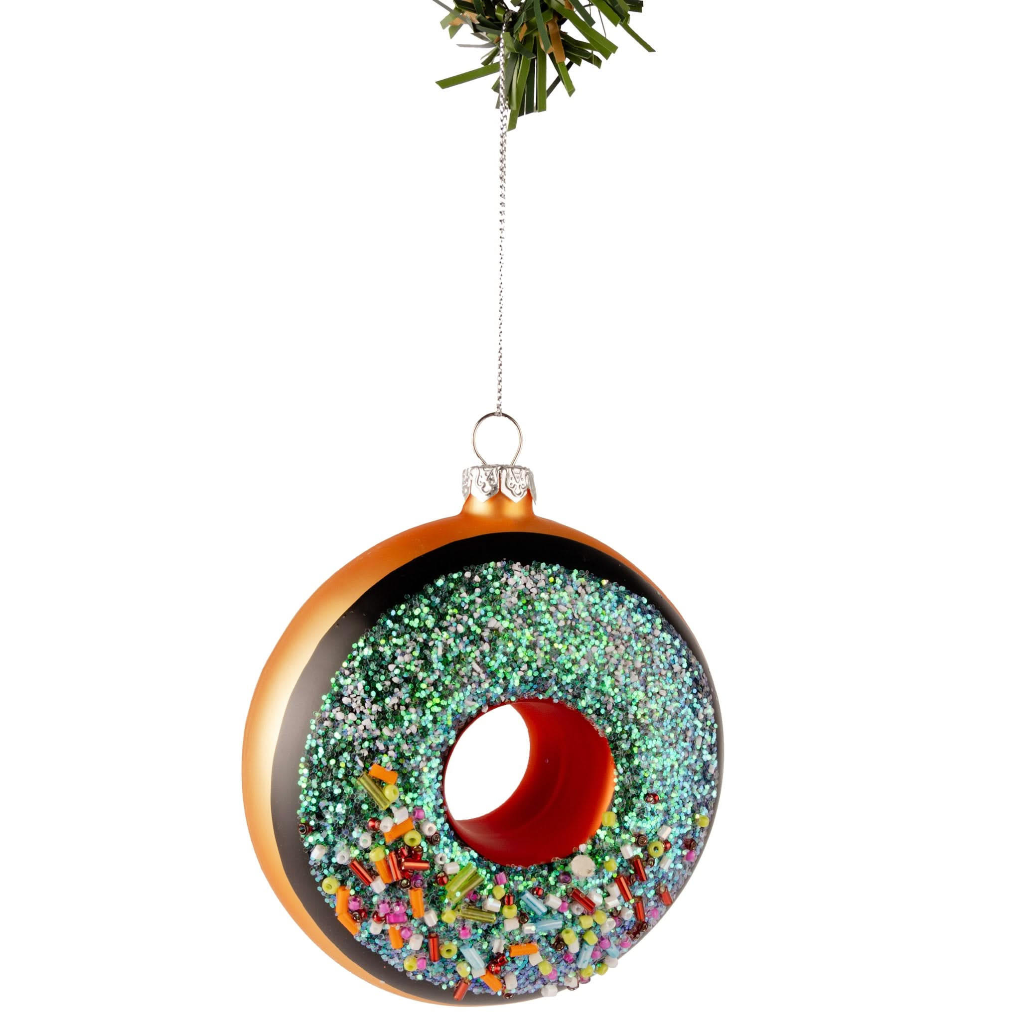 WEIHNACHTSKUGEL Donut Braun/Blau 10 cm - Braun, Glas (4/10/1cm)
