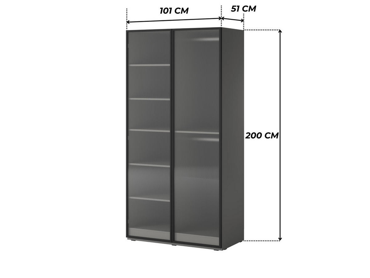 KLEIDERSCHRANK ZEN (Modular, Grau Matt, Geriffeltes Glas Flutes, 2-türig) - Schwarz/Grau, Holz/Holzwerkstoff (101/200/51cm) - Ravio