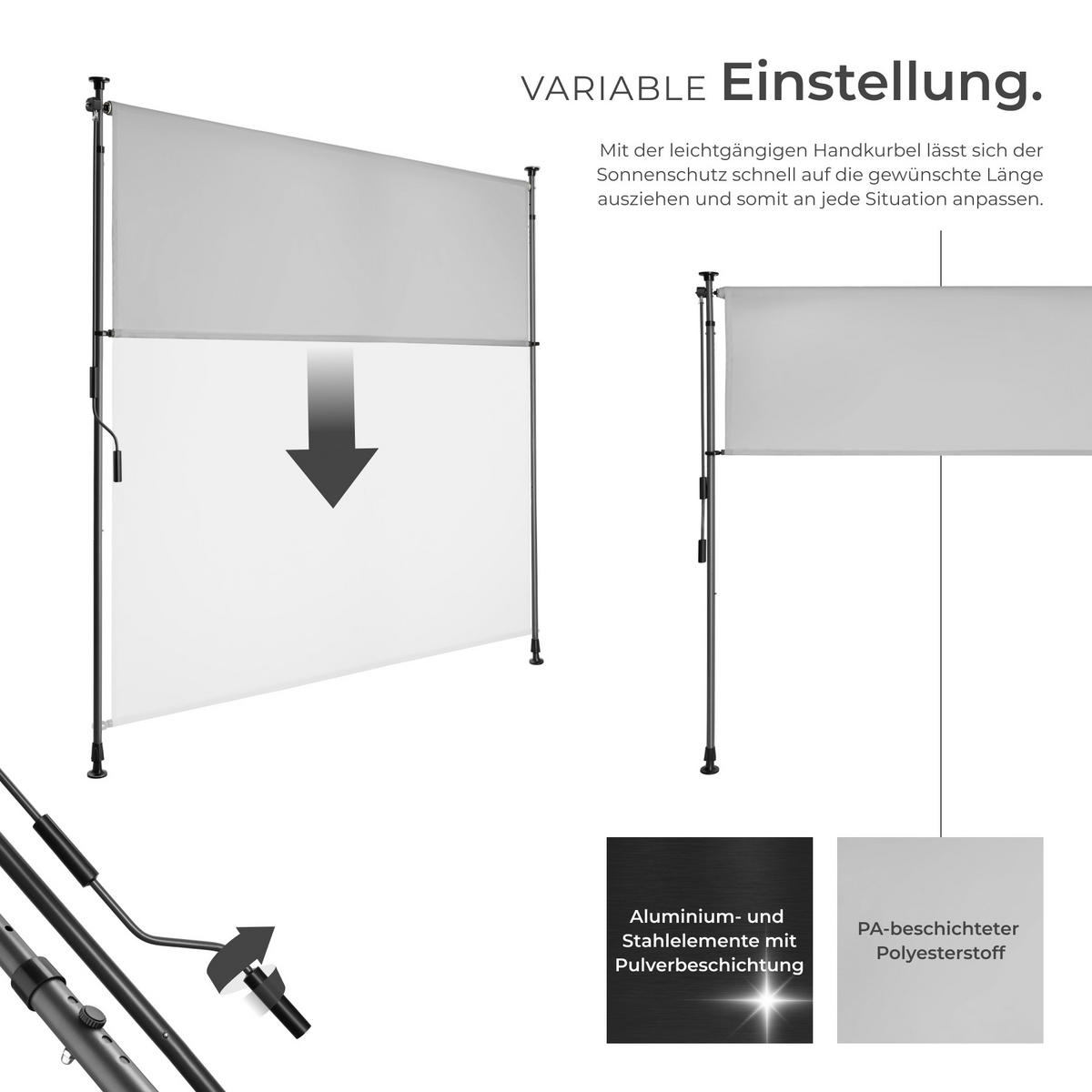KLEMMMARKISE Taija,leichtgängige Handkurbel,hellgrau - Hellgrau, Kunststoff (158/310cm) - tectake