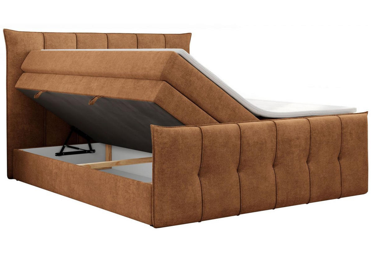 BOXSPRINGBETT SUPREME mit Topper und Bettkasten, Rostfarben, 180x200 cm - Rostfarben, Textil (180/200cm) - KS Home Concept