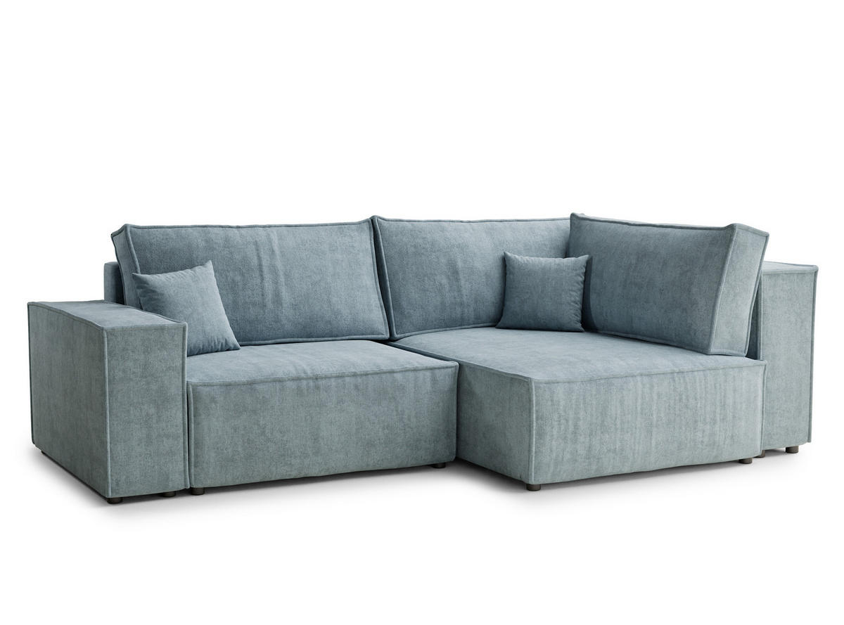 ECKSOFA MIT SCHLAFFUNKTION Tonga Hellblau Webstoff - Schwarz/Hellblau, Holz/Holzwerkstoff (255/105cm) - Maison de Reve