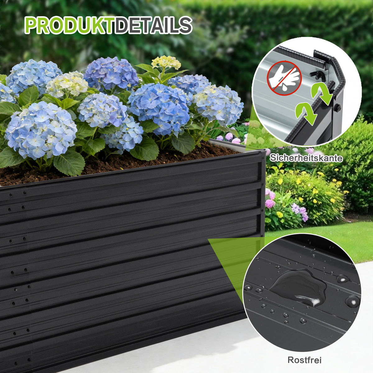 HOCHBEET 190/90/64 cm Holzmaserung (1 Stück) - Schwarz, Metall (90/64/190cm) - Oxeza