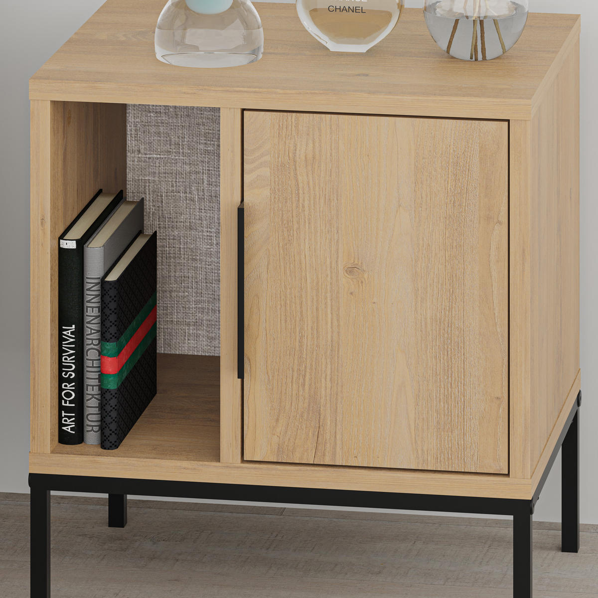 NACHTTISCH Glynn U Eiche 45/35/50 cm - Eichefarben/Schwarz, Holzwerkstoff/Metall (45/50/35cm) - Decortie