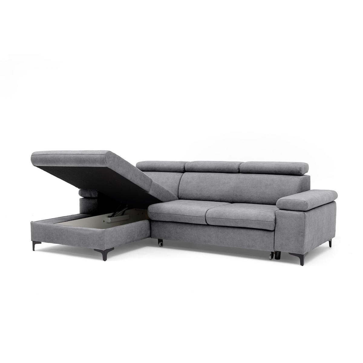 ECKSOFA MAVIC L Links mit Schlaffunktion Velours Grau - Schwarz/Grau, Glas/Holz (176/257cm) - Muffo