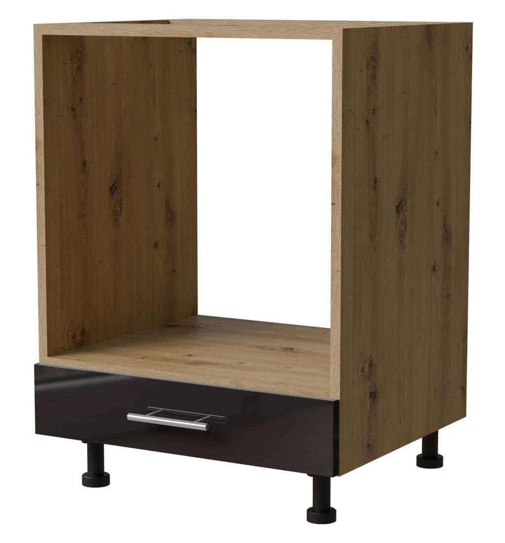 Feldmann-Wohnen Herdumbauschrank Schwarz Hochglanz, Eiche Artisan 60x82x50 cm