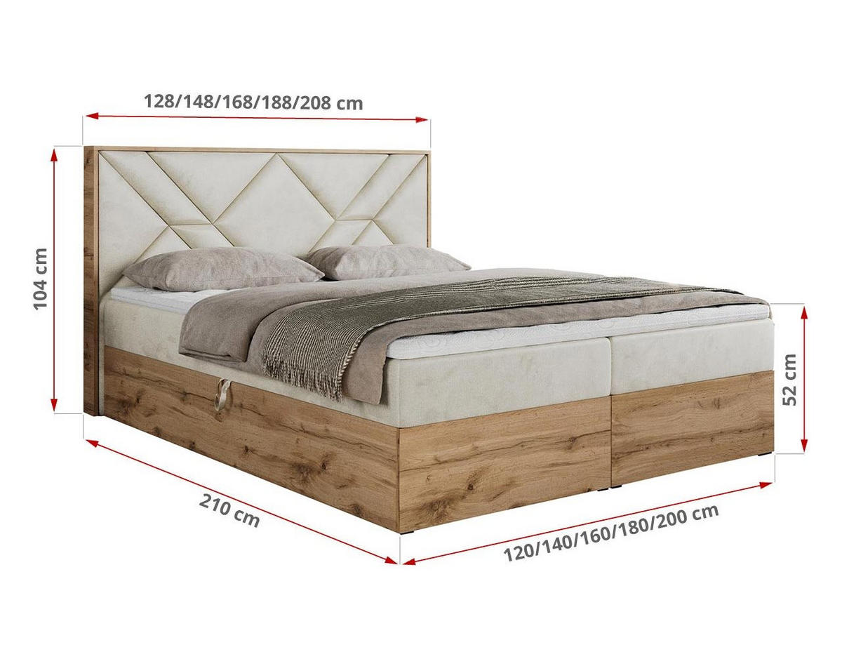 BOXBETT GUNAR - 180/200 Beige Velvet - H3 - Beige, Holz/Textil (180/200cm) - MKS