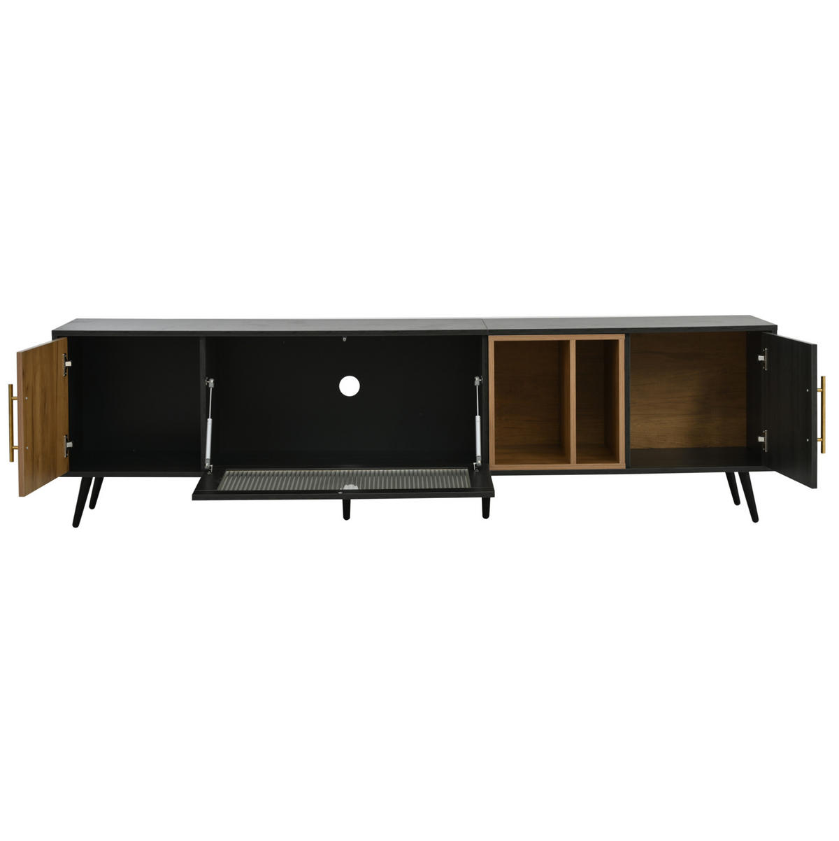 TV ormarić 200/40/55,5 cm sivo-smeđi od MDF-a s Changhong staklom i otvorom za kabele - siva, drvni materijal (200/55.5/40cm) - OKWISH