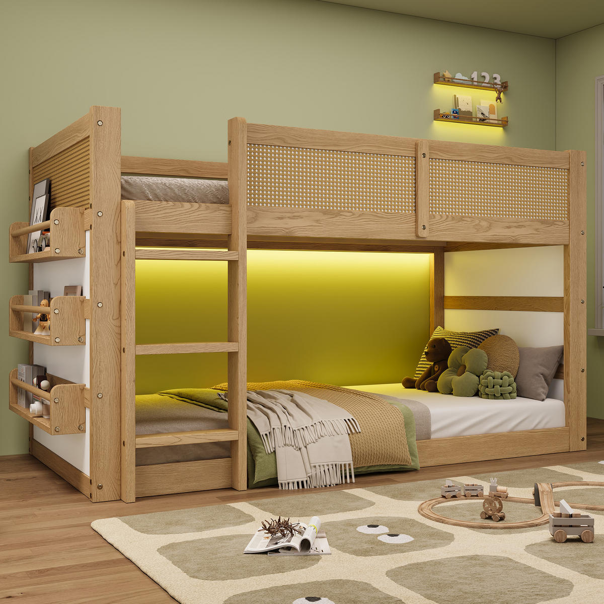 HOCHBETT 90/200 cm in Natur & Weiß mit LED, Ablagen und Treppe - Naturfarben, Holz/Holzwerkstoff (90/200cm) - WISHDOR