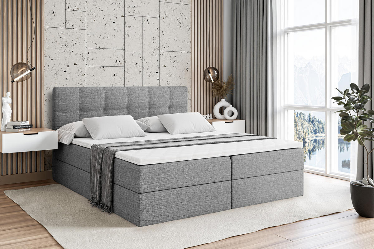 BOXBETT mit Matratze H4 und Lattenrost - MARCE - 180x200 - H4 - Grau - Grau, Holzwerkstoff (180/200cm) - ALTDECOR