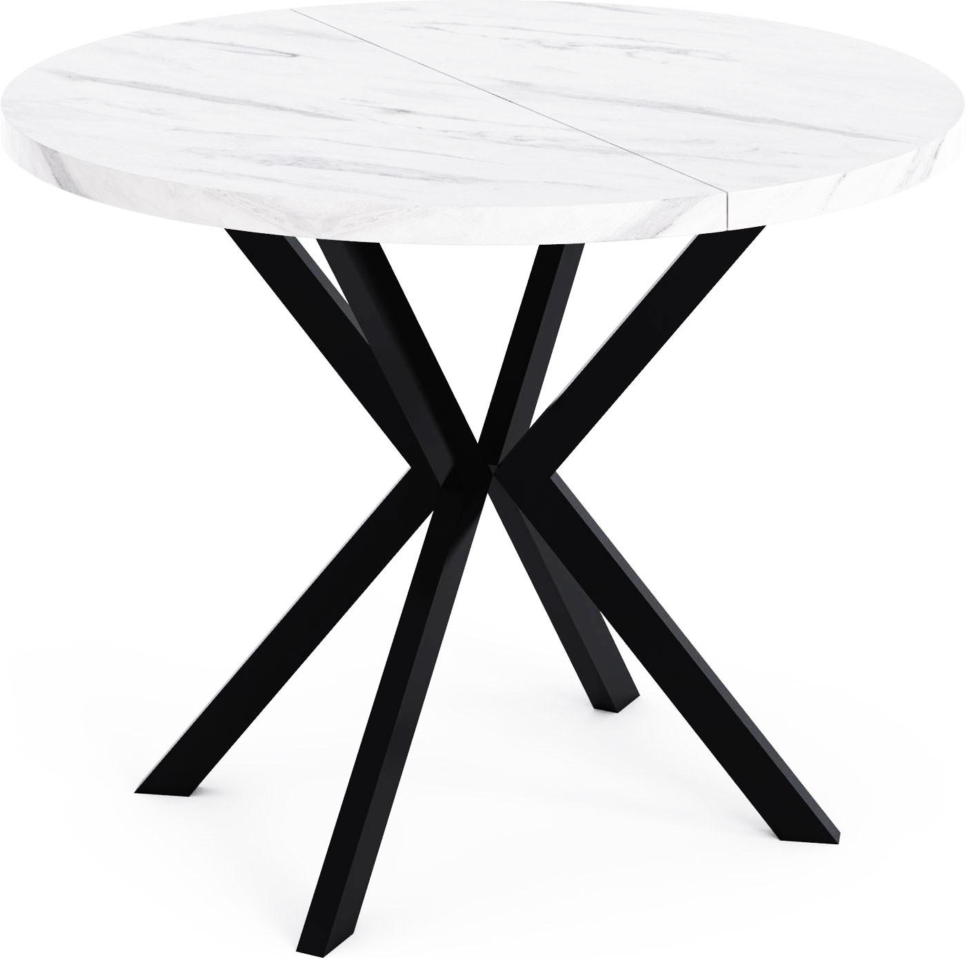 ESSTISCH Valeo runder ausziehbarer, Marmor Weiß 100-180/100/76 cm - Ecru/Schwarz, Holzwerkstoff/Metall (100/100/76cm) - WFL GROUP