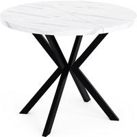 ESSTISCH Valeo runder ausziehbarer, Marmor Weiß 100-180/100/76 cm - Ecru/Schwarz, Holzwerkstoff/Metall (100/100/76cm) - WFL GROUP
