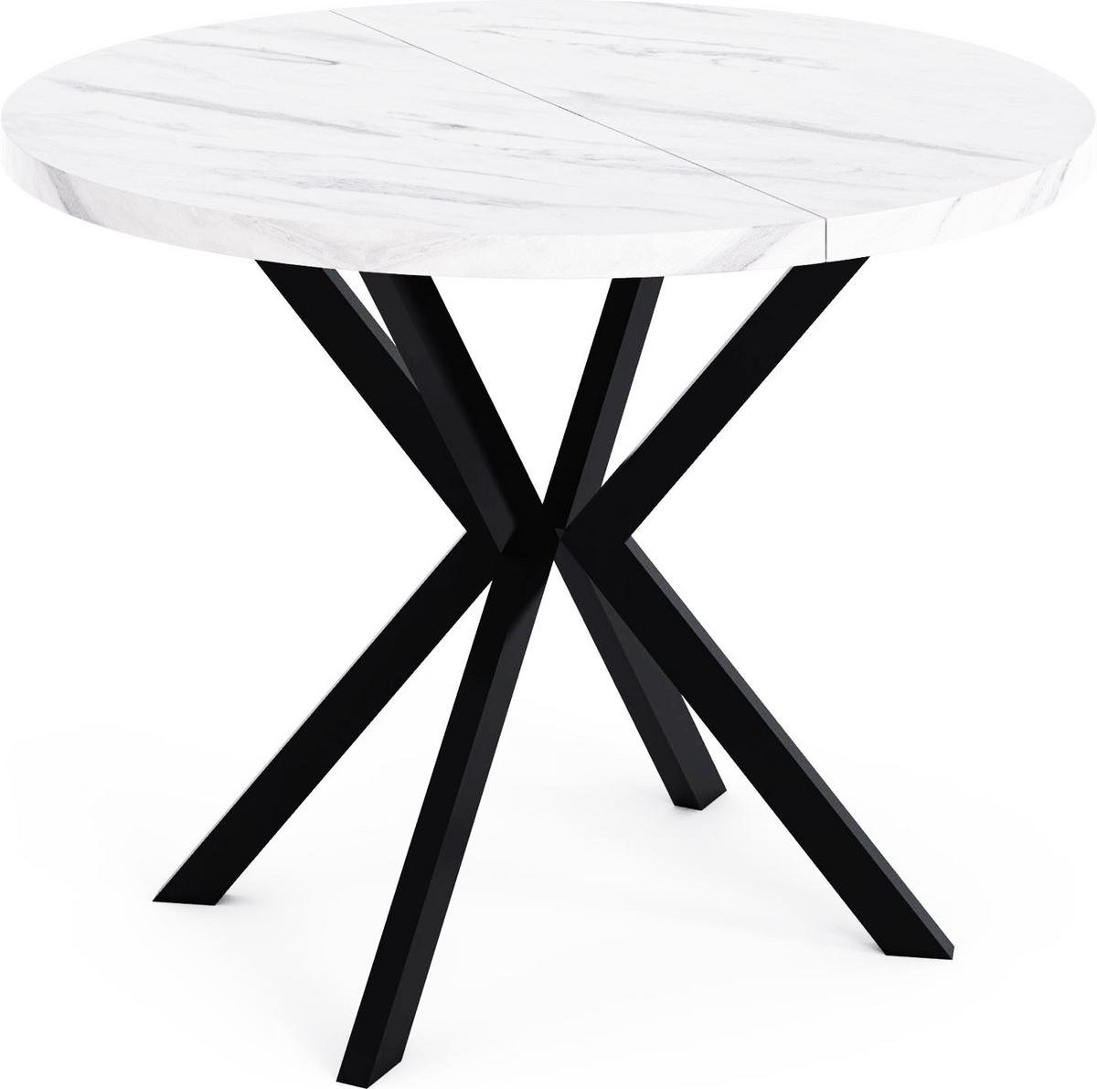 ESSTISCH Valeo runder ausziehbarer, Marmor Weiß 100-180/100/76 cm - Ecru/Schwarz, Holzwerkstoff/Metall (100/100/76cm) - WFL GROUP