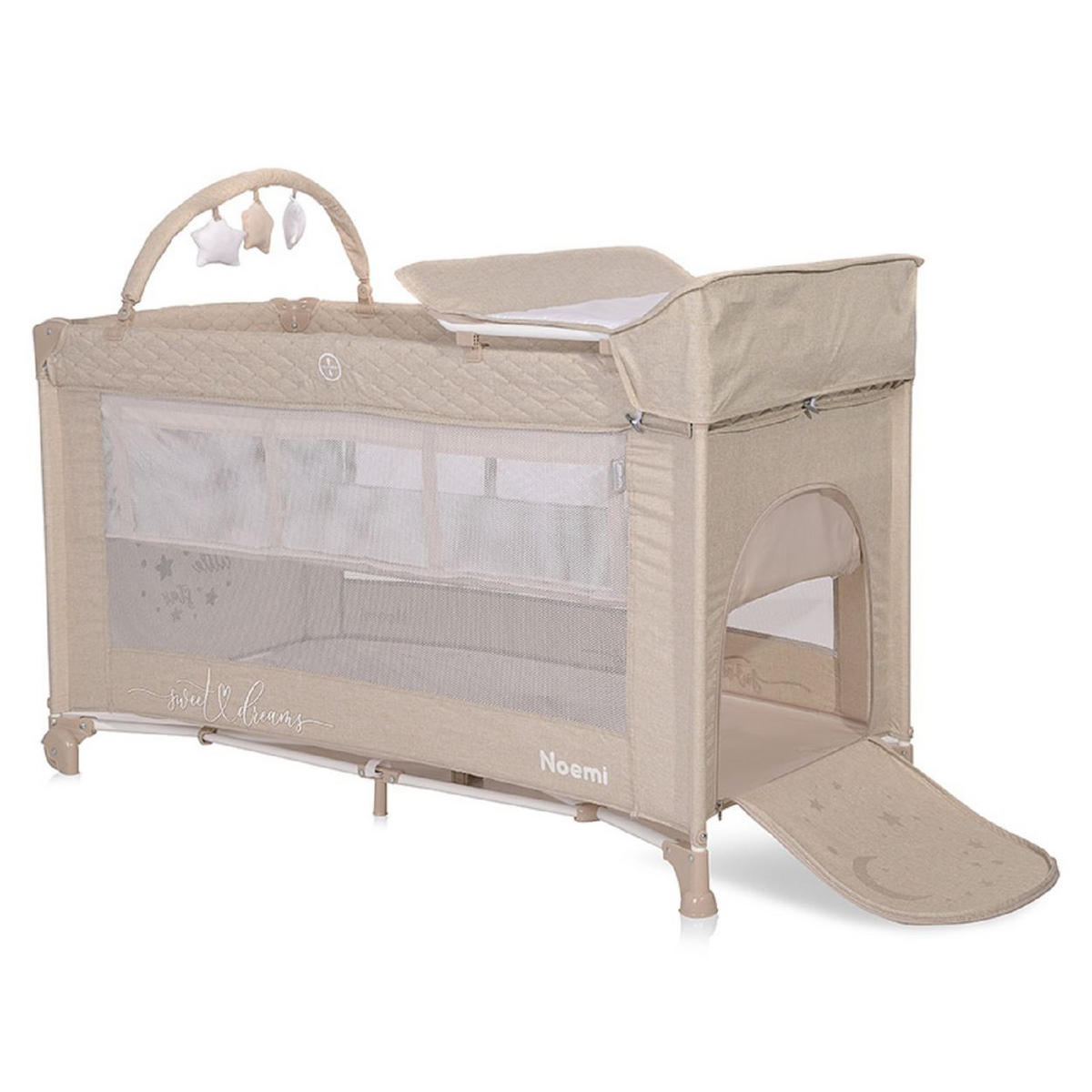 REISEBETT Noemi 2 Ebenen Braun Wickelauflage, Spielbogen, Tragetasche, Räder - Braun, Kunststoff (69/127cm) - Lorelli