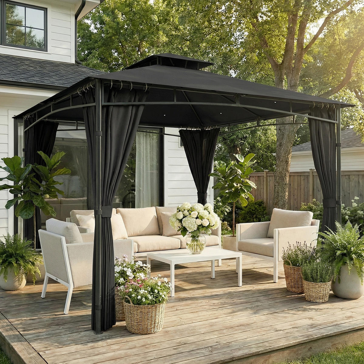 PAVILLON DE-12749 300/300 cm UV50+ wasserdicht mit Doppeldach Anthrazitgrau - Dunkelgrau, Metall (300/285/300cm) - ComfortXL