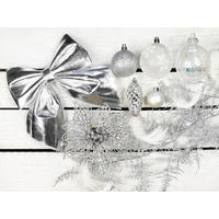 LAALU CHRISTBAUMKUGEL-SET 132 Stück in Luxusbox KING OF WINTER für Weihnachtsbäume 240-270 cm - Silberfarben/Weiß, Kunststoff/Textil (55/50/75cm) - LAALU