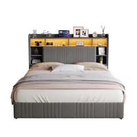 POLSTERBETT 160/200 cm grau mit Schubladen, LED und USB - Grau, Holz