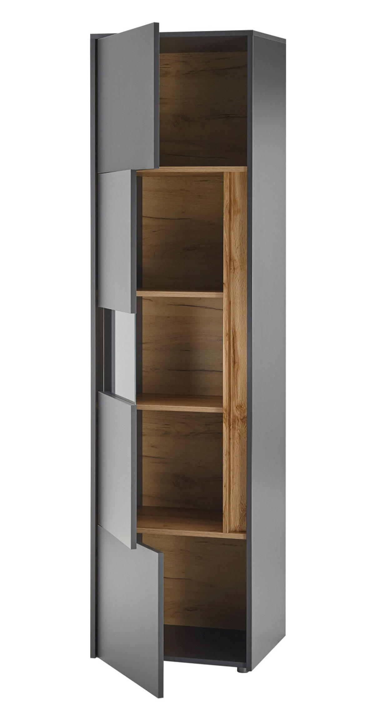 WOHNWAND 4-teilig grau matt, Eiche Wotan 400 cm, Kombination mit XL-TV-Schrank - Eiche Wotan/Grau, Glas/Holz (400/197/45cm) - Furn.Design