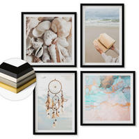 WANDBILDER 4er-Set - 50x50 cm & 40x60 cm Schwarzer Rahmen - Boho-Buch mit Muscheln - Schwarz, Kunststoff (50/50cm) - ArtPrintCave